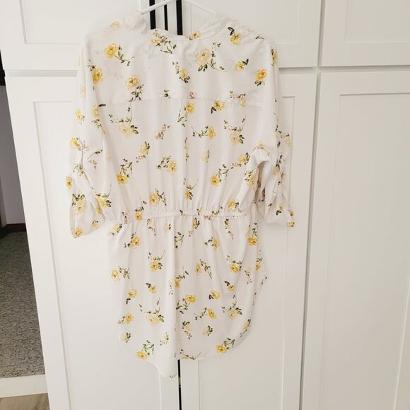 MPH Collection Womens White Floral Blouse Short Sleeve Drawstring Waist 1X BOHO - Picture 2 of 9